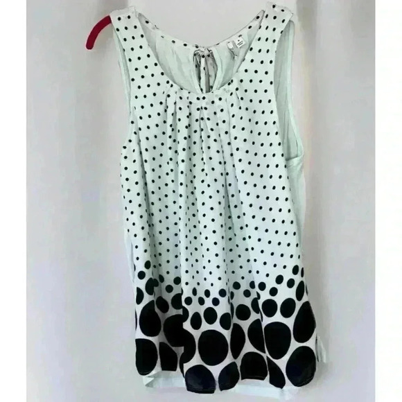 ELLE Sleeveless Blouse Sz M Pastel Mint Green Black Polka Dot Tie Back Tank Top - Picture 1 of 9